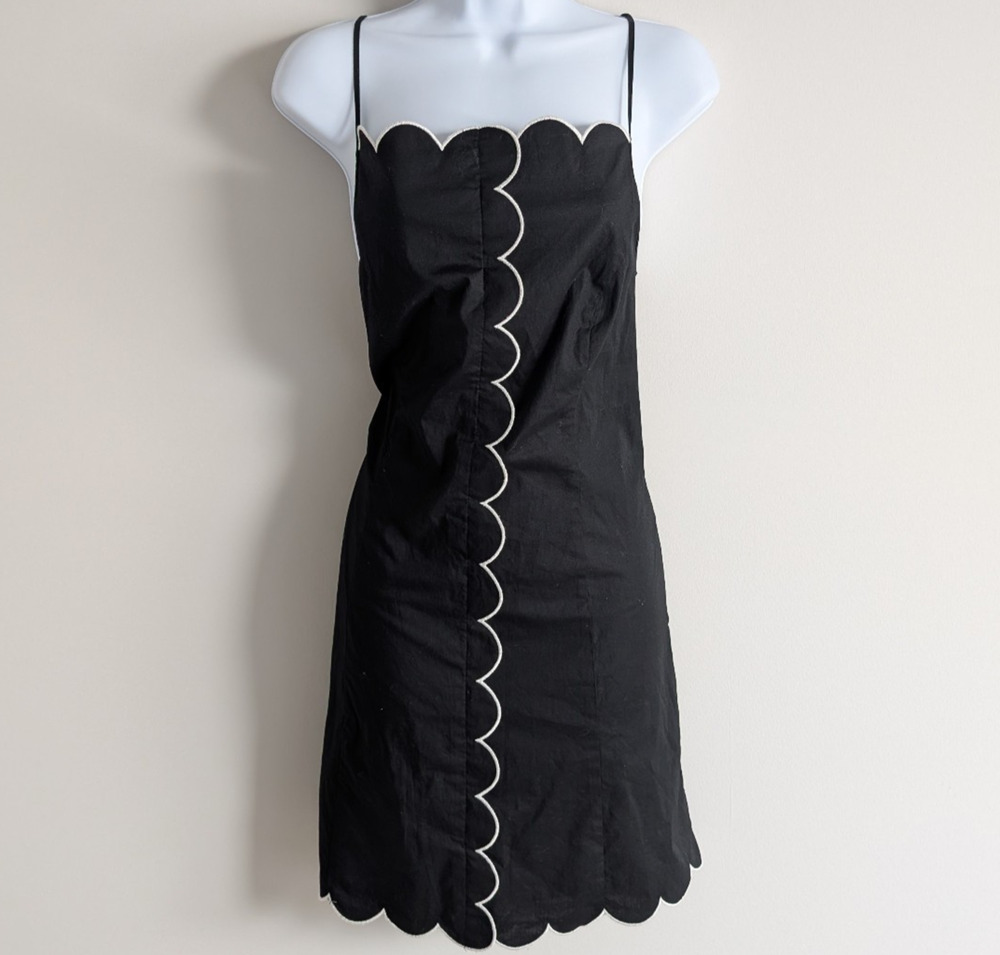 Charles Henrey Mini Dress Women Medium Scallop LBD Quiet Luxury Minimal Timeless